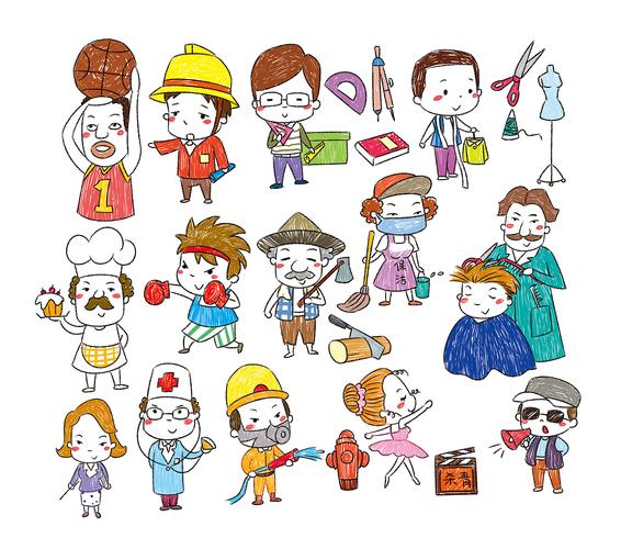 简笔画手杖人物卡通插画简洁