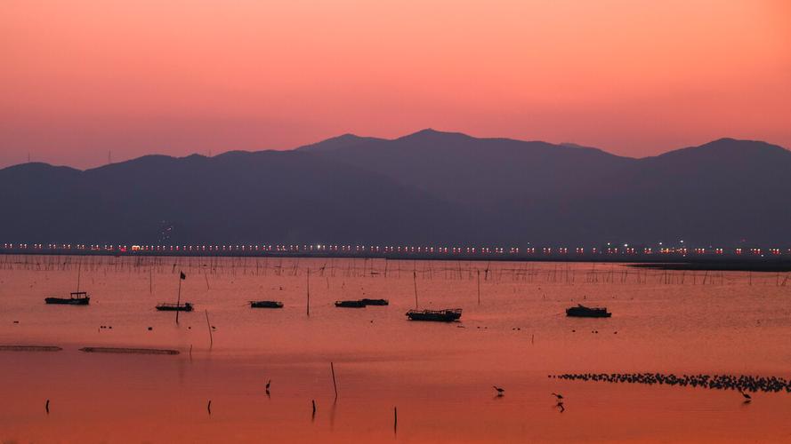 福建宁德最美霞浦滩涂日落