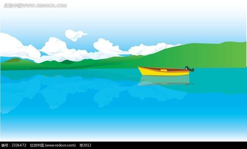 湖面小船手绘背景画