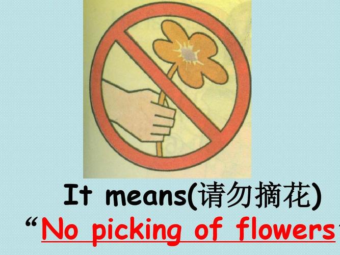 it means(请勿摘花) "no picking of flowers"