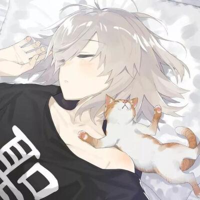 猫与少年黑白头像动漫