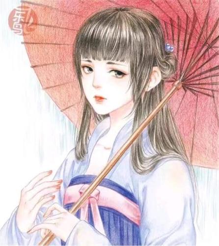 古风女撑伞侧面简笔画