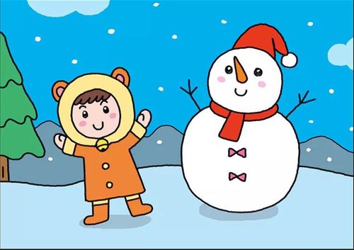 冬天的简笔画!雪地小屋和雪人