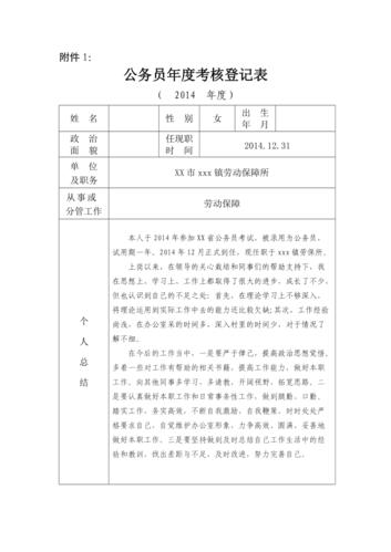 新录公务员年度考核登记表