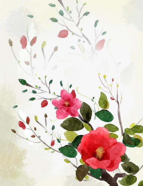 手绘中国风水粉垂花水粉画花书籍插画 节日贺卡