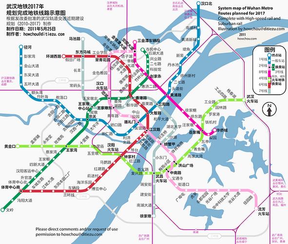 武汉地铁2017年建成线路示意图