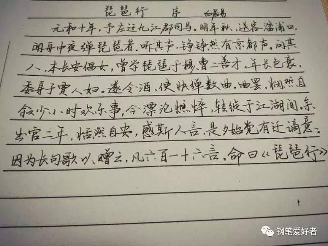 白居易琵琶行片段手写钢笔字笔友钢笔书法习作欣赏