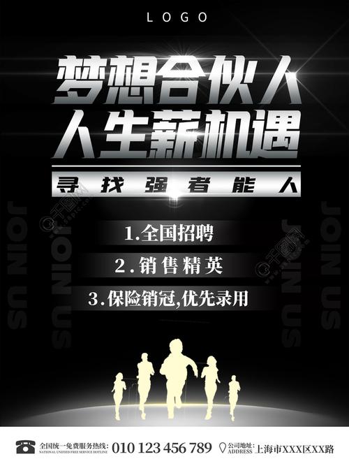 招募招聘合伙人黑色酷炫广告海报