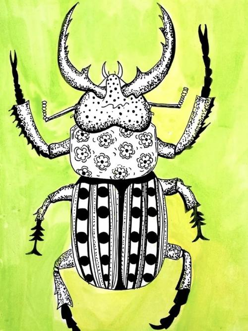 写生-《线描画甲虫》_写生_素材_水彩颜料_颜料_创意美术_文化_绘画