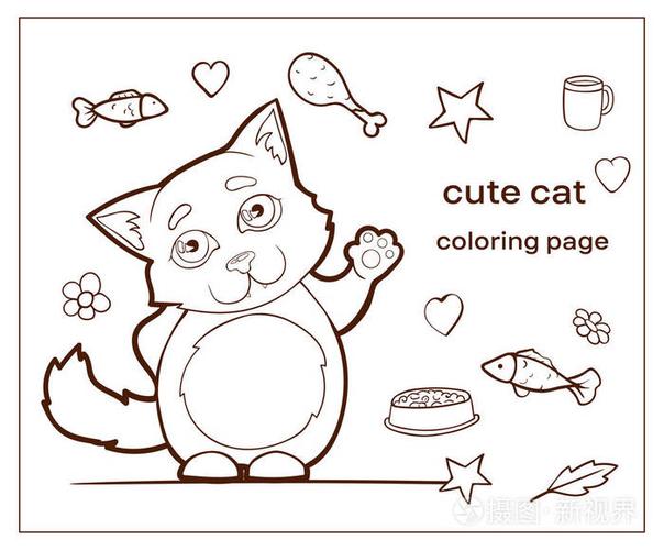 矢量图像卡通人物猫涂鸦手绘彩色页面宠物小猫挥舞着爪子