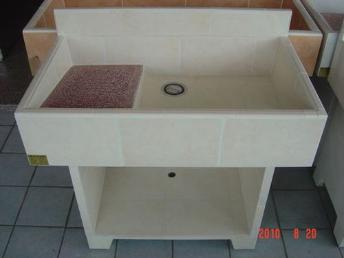 4款砖砌洗衣台装修效果图 生活阳台仿古砖砌洗衣机柜洗衣池设计图