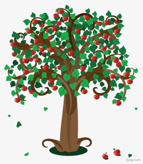 苹果树卡通手绘png素材透明免抠图片装饰效果