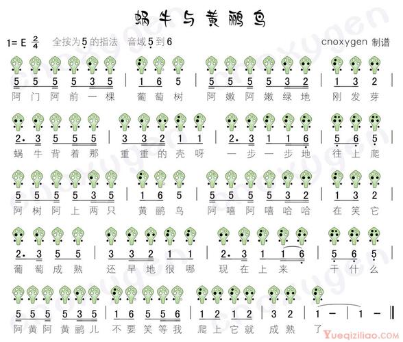 六孔陶笛谱《蜗牛与黄鹂鸟》