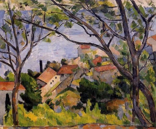 保罗·塞尚 的油画作品 - 《l estaque view through the trees》