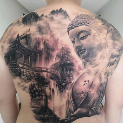 属相羊的生肖守护佛大日如来满背_纹身吧社区 - 纹身