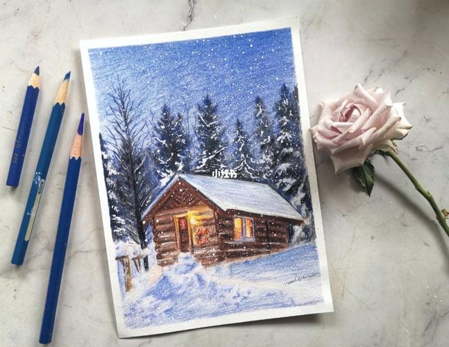 唯美彩铅风景——雪景小屋_彩铅_风景_雪景_手绘_直播