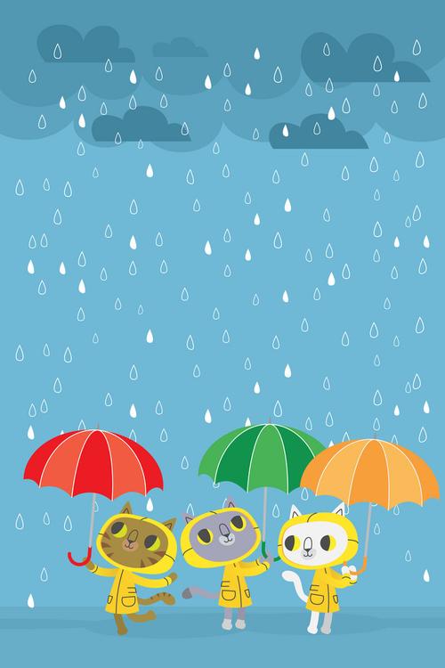 卡通简约小清新下雨背景
