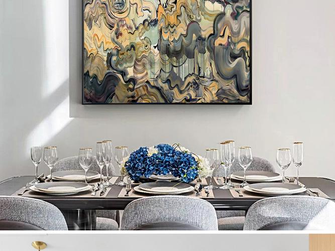 欧式复古手绘海浪滔滔水波纹理抽象装饰画