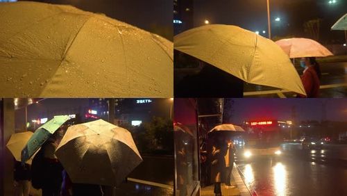 下雨-等车-公交站-雨天-夜晚