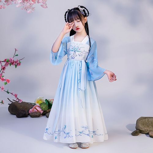 汉服女童春秋装超仙中国风古装长袖小女孩儿童汉服旗袍唐装超洋气送