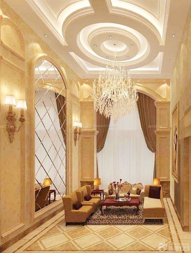 别墅客厅石膏板吊顶精装修效果图