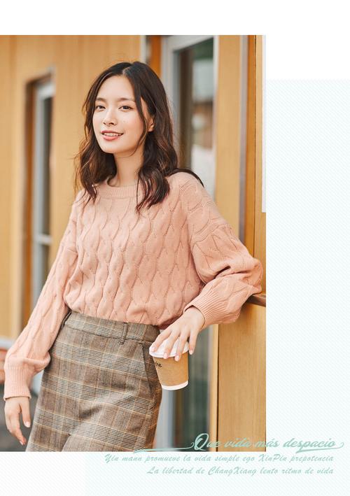 茵曼inman女装特卖旗舰店 【2018秋装新款】女款圆领复古文艺扭麻花