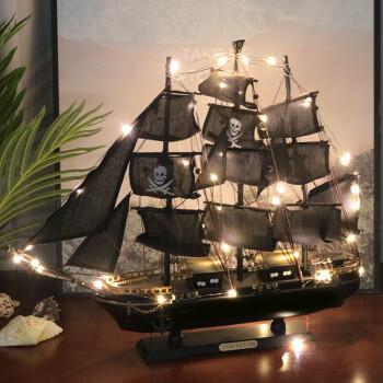 【旗舰新品】加勒比海盗船模型实木黑珍珠号小型帆船摆件毕业礼物装饰