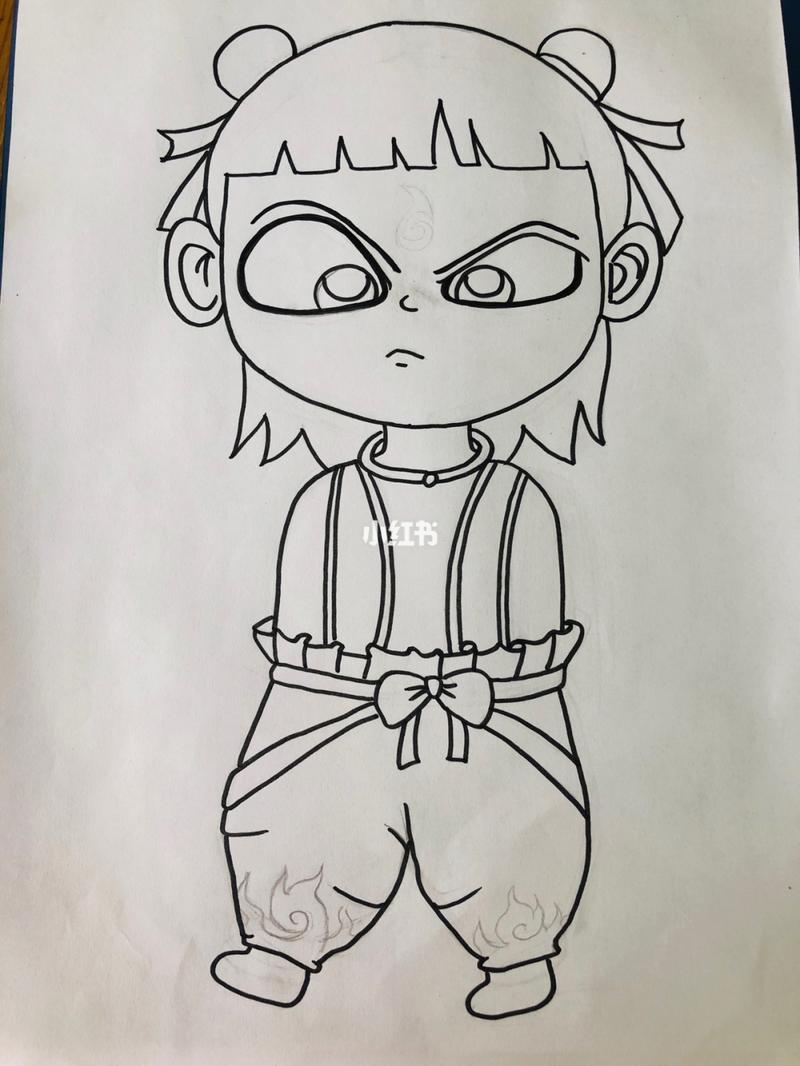 彩铅手绘画丑萌魔童哪吒出世