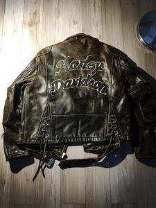 harley davidson 哈雷机车夹克后背logo 斜拉外套 机车皮衣夹克