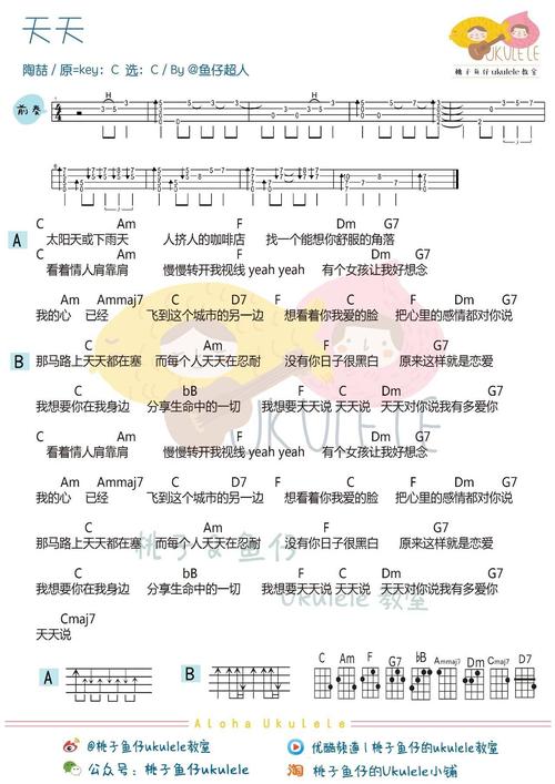 陶喆《天天》尤克里里谱-c调和弦弹唱谱