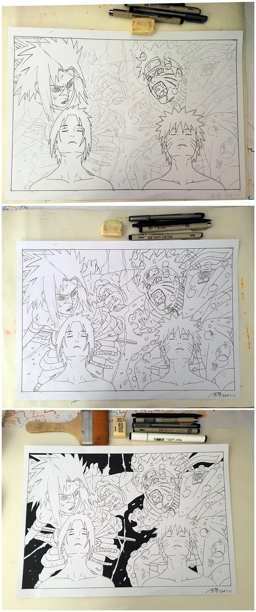 马克笔手绘火影忍者.鸣佐对决