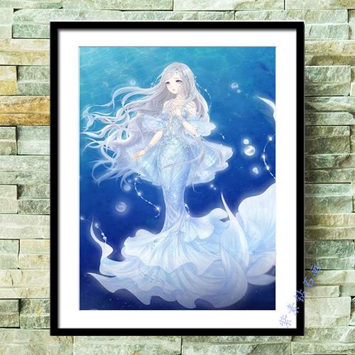 新款5d钻石画美人鱼少女满钻贴十字绣客厅卡通动漫人物卧室砖石秀