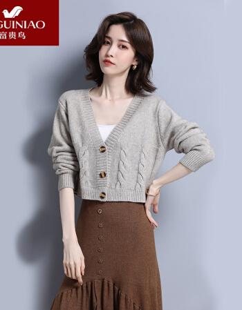 小外套春秋短款修身外搭高腰针织开衫女2021年毛衣小披肩米色6632款l