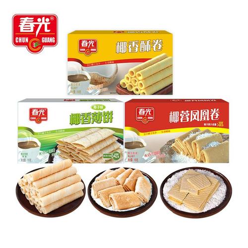 春光食品海南特产休闲零食椰香酥卷105g×2椰奶夹心饼干早餐代餐