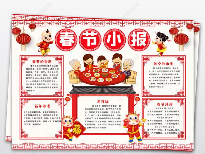 2021年春节小报新年快乐寒假春节年俗小报手抄报