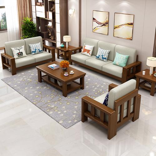 怡红院 沙发 全实木沙发组合现代简约布艺三人位沙发中式大小户型客厅