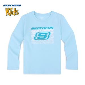 skechers斯凯奇男童装新款圆领长袖 字母休闲t恤衫 seabf18z040