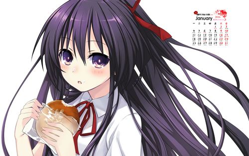 2016年1月日历约会大作战夜刀神十香桌面壁纸下载1