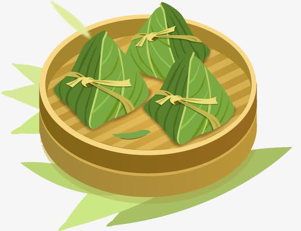 手绘绿色粽子免抠图