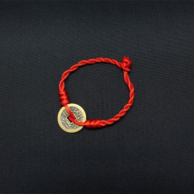 地摊热销铜钱红绳编织手链 开运铜钱脚链 红绳编织铜钱手链批发