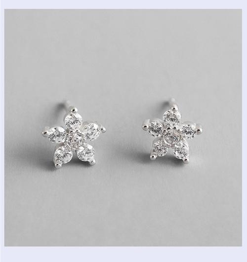 925纯银花形锆石耳钉 - buy sterling silver 925