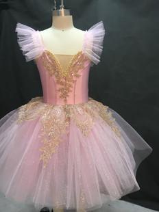 儿童芭蕾舞演出服长款蓬蓬纱裙女童天鹅湖舞蹈服吊带粉色裙专业新