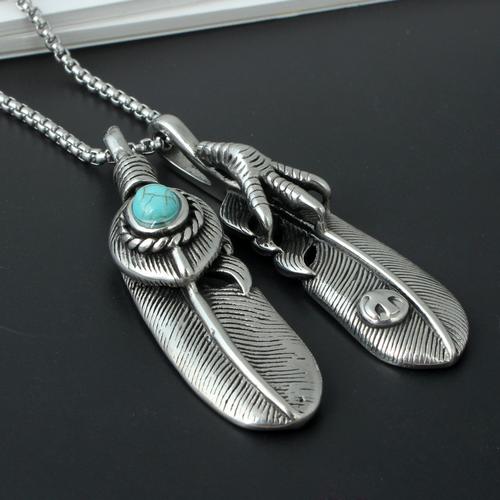 高桥吾郎钛钢鹰爪羽毛吊坠 男霸气复古组合项链毛衣链