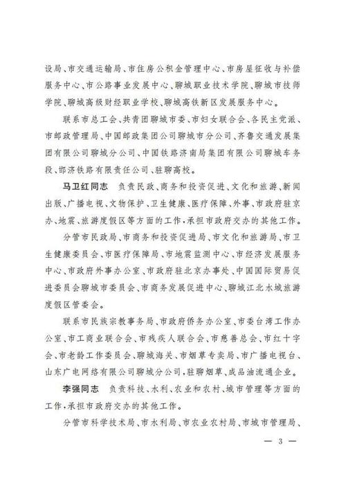 聊城市政府领导班子成员最新分工