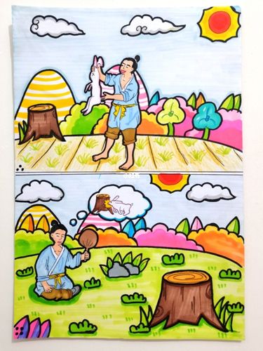 马克笔儿童简笔画 守株待兔92简单连环画_简笔画_马克笔_升学_儿童