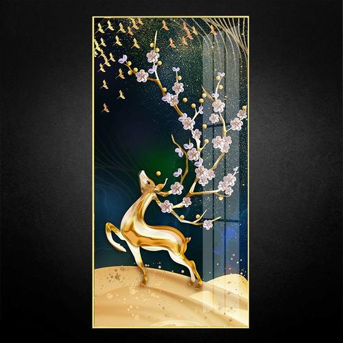 弗星定制入户玄关装饰画现代简约走廊过道壁画轻奢竖版挂画晶瓷镶钻画