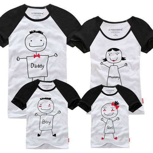 2015新款夏装韩版小清新 简笔画 幸福家庭亲子装 一家