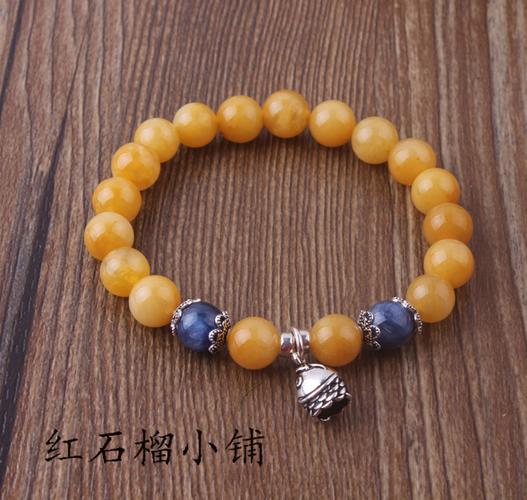 热卖开光台湾天然 老料 橘子石 蓝绒晶手链 石碑护身符 旺财运事业