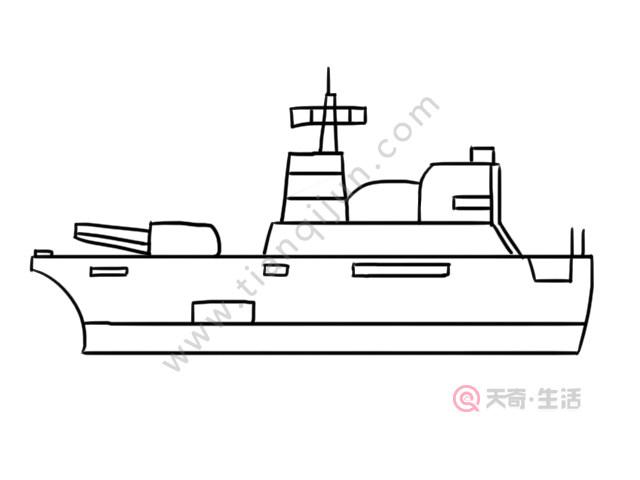 军舰简笔画,军舰的画法,军舰怎么画- 三君经验百科网