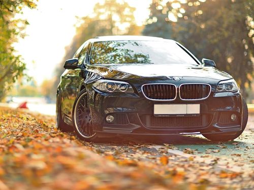宝马550 f10黑色轿车在秋季 壁纸